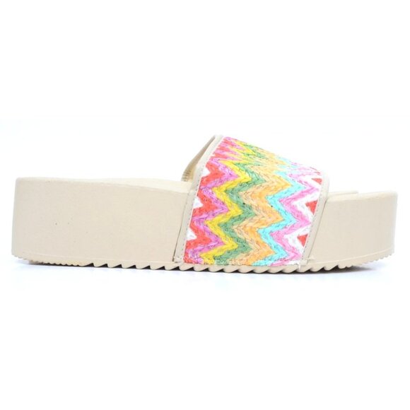 Dirty Laundry Women's 8.5 Colorful Chevron Slide Footbed Platform Sandals NEW - Picture 4 of 9